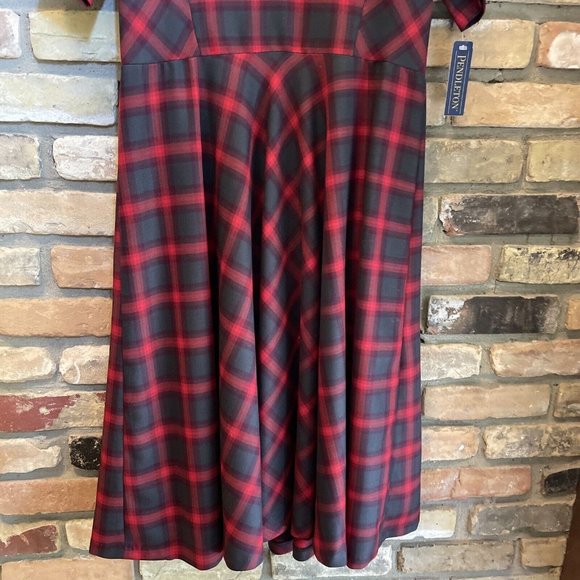 pendleton Plaid Wool MIDI Fit & Flare Dress Nwt 10 Red Olive Green - Picture 9 of 16